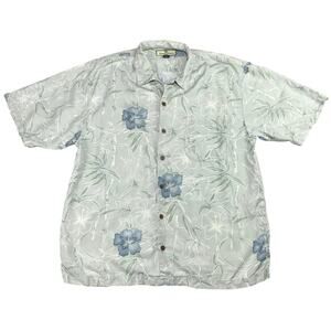 Tommy Bahama 100% Silk Hawaiian Shirt Mens Large Sage Green Floral Tropical Camp